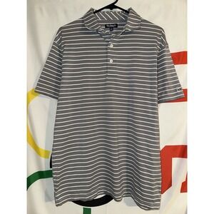 Fish Hippie Polo Shirt Mens Large Gray Striped Golf Stretch Performance